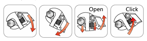 Actuation of the ratcheting adjustable wrench.