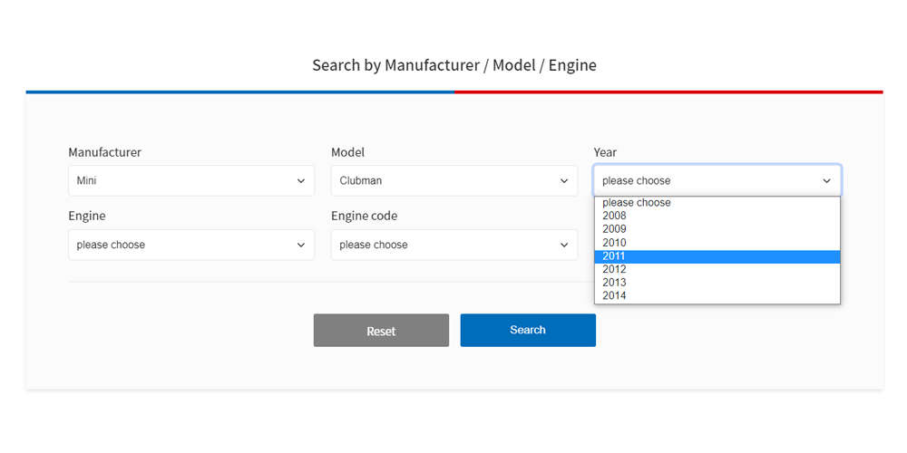 Engine timing tool step 2 Option A_Select the manufacture year