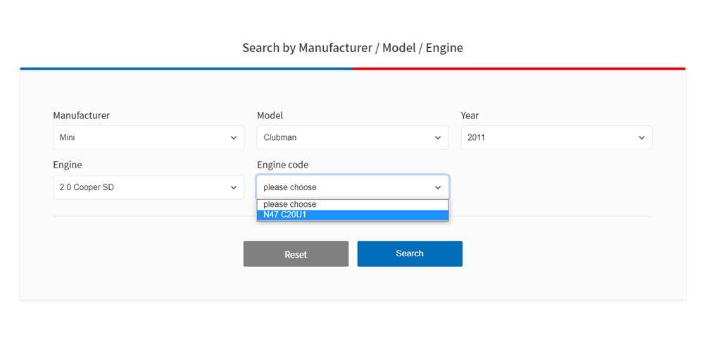 Engine timing tool step 2 Option A_Select the engine code