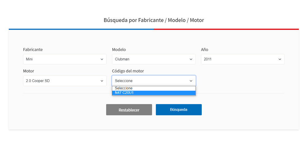 Herramienta de sincronización del motor paso 2 Opción A_seleccione el código del motor