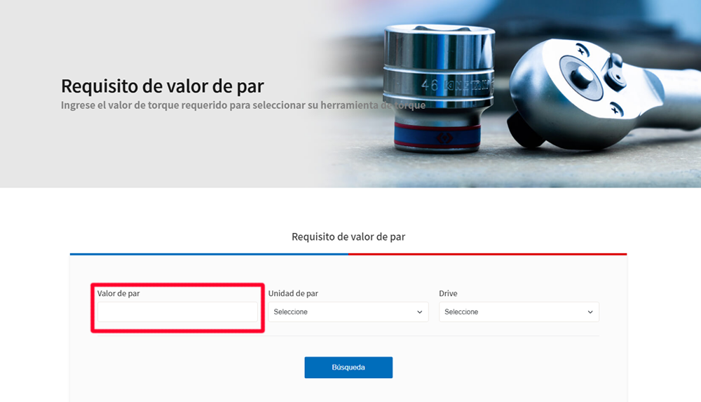 Paso de búsqueda de llave dinamométrica 2_introduzca el valor de par