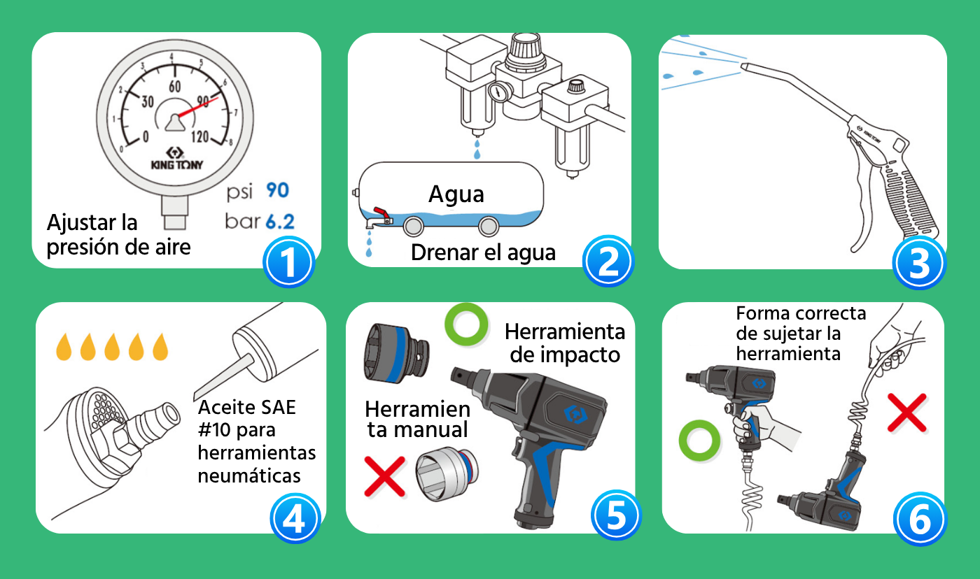 Pasos de inspección previa para llave de impacto KING TONY